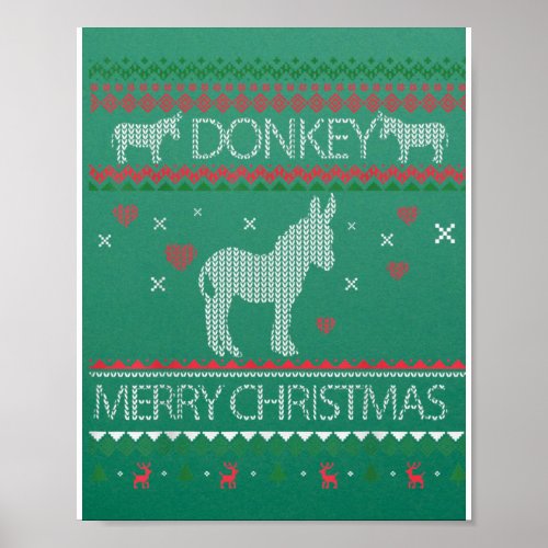 Cute Donkey Ugly Sweater Christmas Holiday Winter Poster