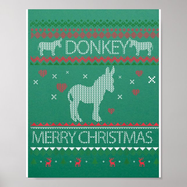 Cute Donkey Ugly Sweater Christmas Holiday Winter Poster (Front)
