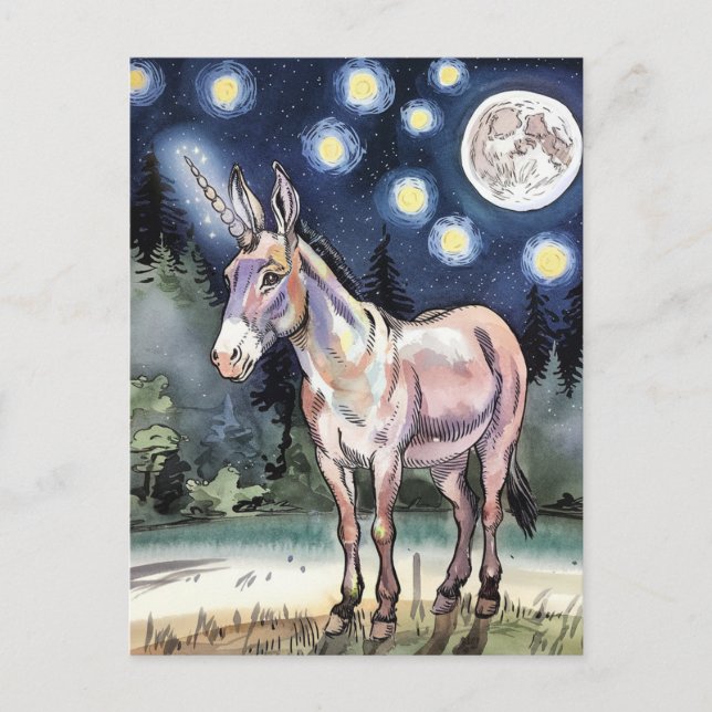 Cute Donkey Unicorn Postcard (Front)