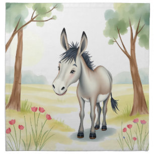 Cute Donkey Watercolor Spring Cloth Napkin