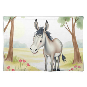 Cute Donkey Watercolor Spring Cloth Placemat