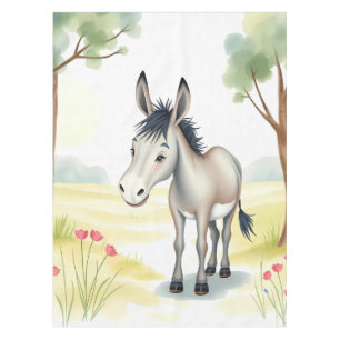 Cute Donkey Watercolor Spring Tablecloth