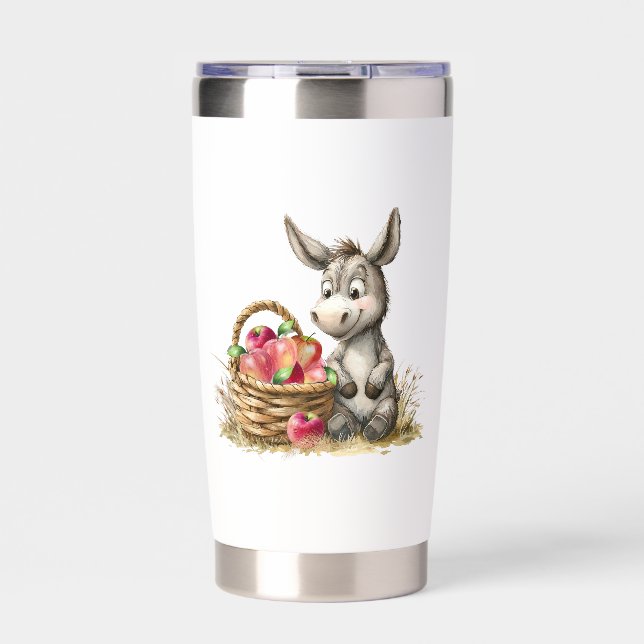 Cute Donkey With Apples Insulated Tumbler (Front)