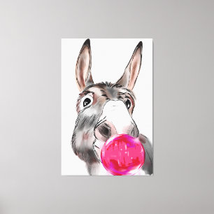 Cute donkey with chewing gum cartoon canvas print