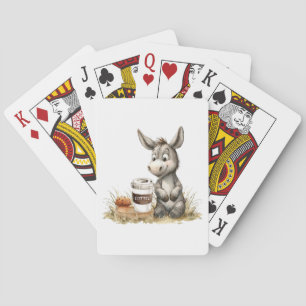 Cute Donkey With Coffee Playing Cards