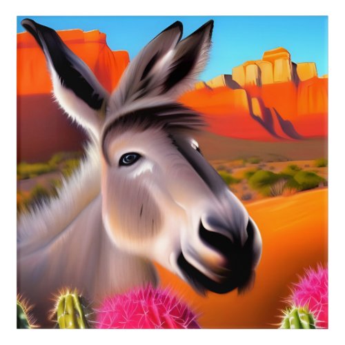  Cute Donkey with flowering cactus  Acrylic Print