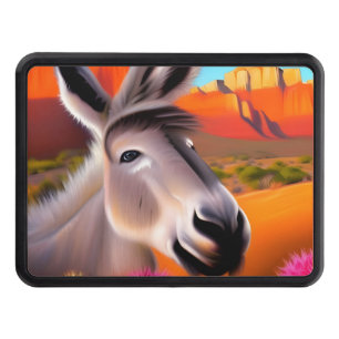 Cute Donkey with flowering cactus Hitch Cover