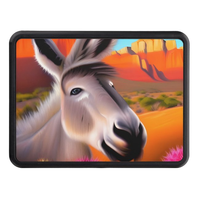 Cute Donkey with flowering cactus  Hitch Cover (Front)