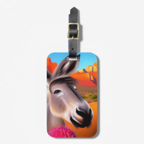 Cute Donkey with flowering cactus Luggage Tag