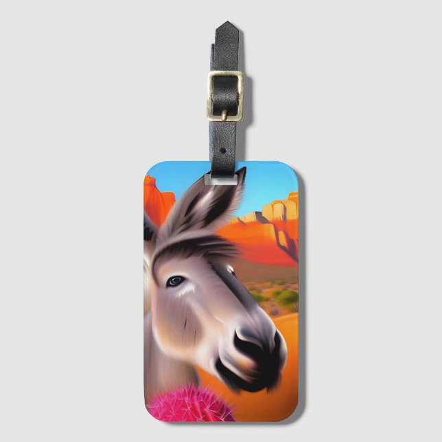  Cute Donkey with flowering cactus Luggage Tag (Front Vertical)