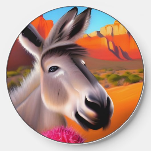 Cute Donkey with flowering cactus Wireless Charger (Front)