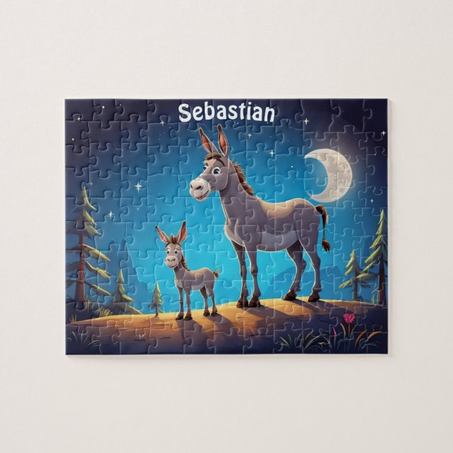 Cute Donkeys at the Night Personalized  Jigsaw Puzzle (Horizontal)
