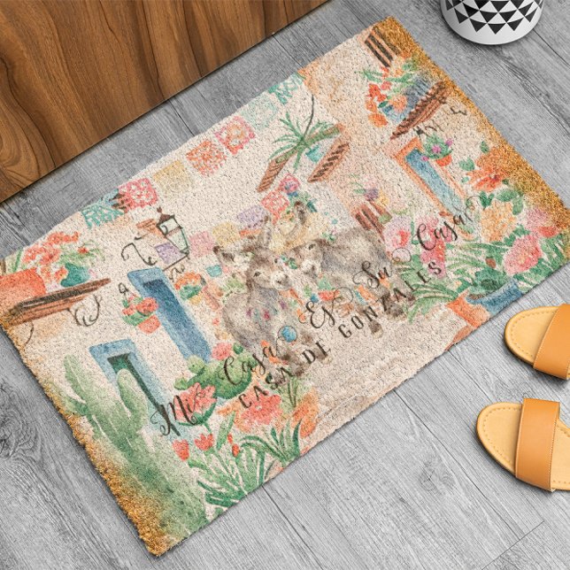 Cute Donkeys | Mi Casa Es Su Casa Monogram Fiber Doormat (Creator Uploaded)