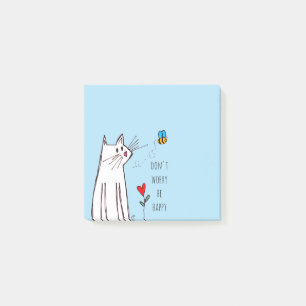 Cute Don't Worry Be Happy Cat and Bee Post-it Notes