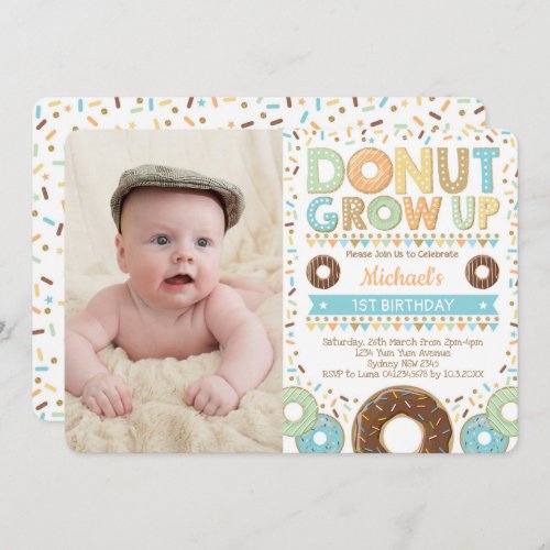 Cute Donut 1st Birthday Donut Sprinkles Boy Invitation
