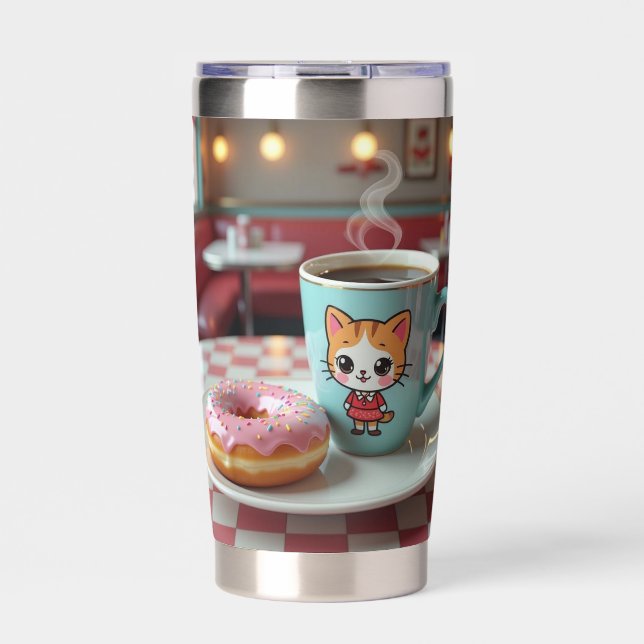 Cute Donut and Coffee at Retro Diner Insulated Tumbler (Front)
