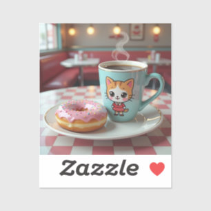 Cute Donut and Coffee at Retro Diner Sticker