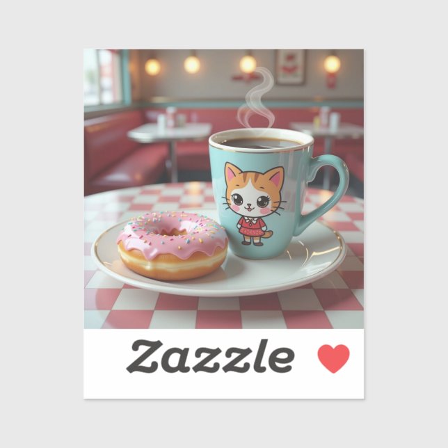 Cute Donut and Coffee at Retro Diner Sticker (Sheet)