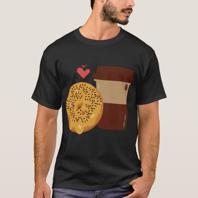 Cute Donut and Coffee Couple Valentine Design T-Shirt (Front)