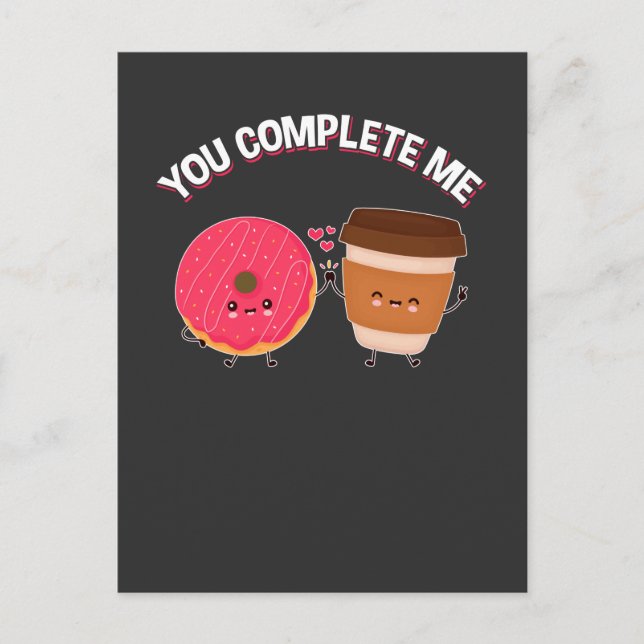Cute Donut and Coffee Doughnut Food Lover Couple Postcard (Front)