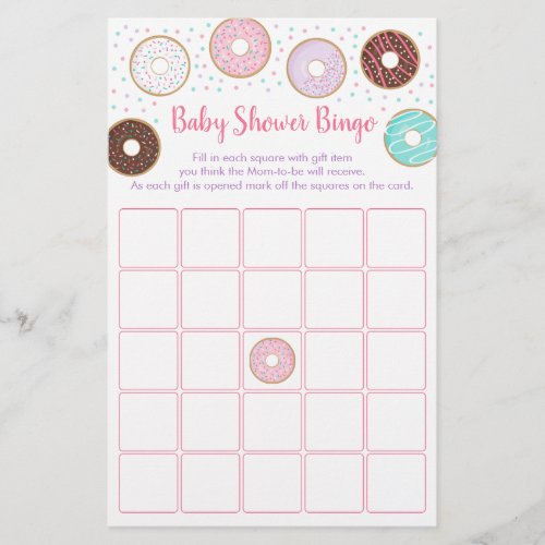 Cute Donut Baby Shower Bingo Game