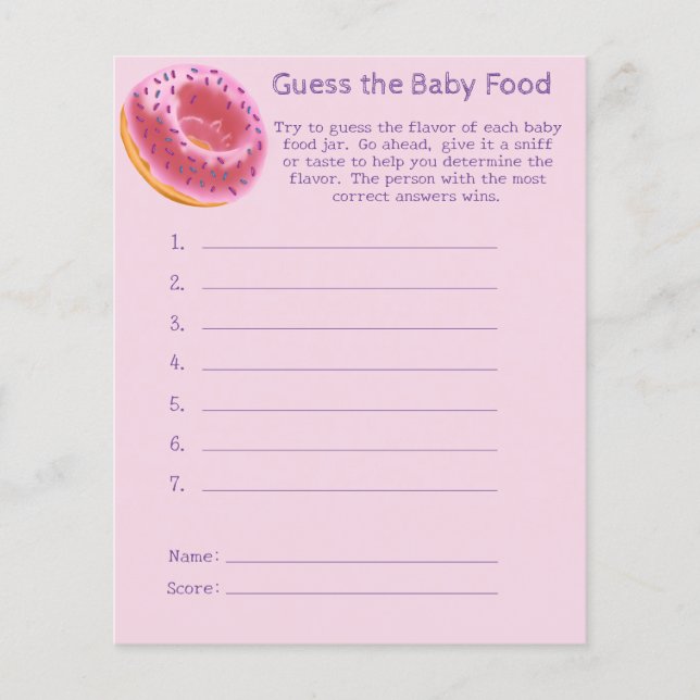 Cute Donut Baby Shower Game Guess Baby Food (Front)
