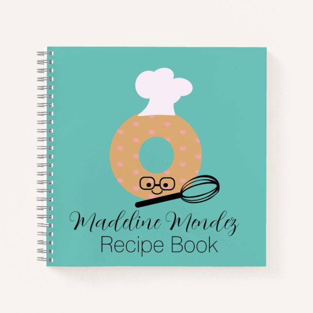 Cute Donut Baker Recipe Kids Blue Notebook (Front)