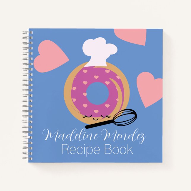 Cute Donut Bakery Recipe Kids Blue Notebook (Front)