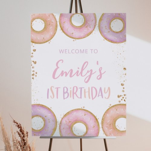 Cute Donut Birthday Party Welcome Sign 1st