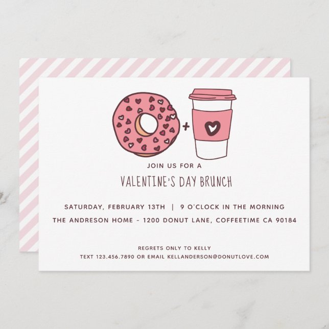 Cute Donut & Coffee Valentine's Day Brunch Invitation (Front/Back)