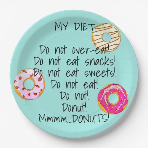 Cute Donut Diet Funny Humorous Doughnut Snack Blue Paper Plates