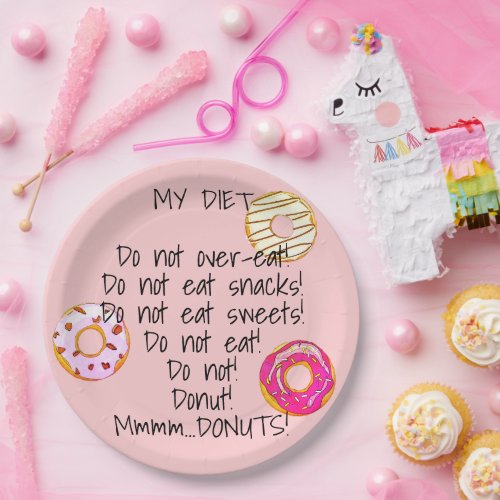 Cute Donut Diet Funny Humorous Doughnut Snack Pink Paper Plates