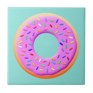 Cute Donut Drawing With Sprinkles Ceramic Tile