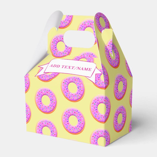 Cute Donut Drawing With Sprinkles Custom Name Favor Boxes (Front Side)