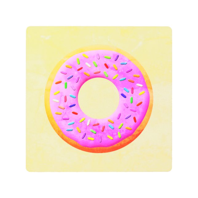 Cute Donut Drawing With Sprinkles Metal Print (Front)
