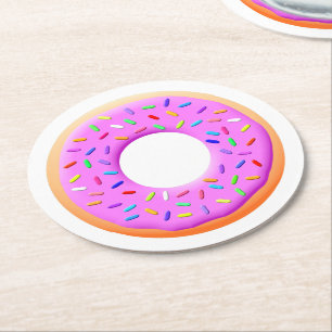Cute Donut Drawing With Sprinkles Round Paper Coaster