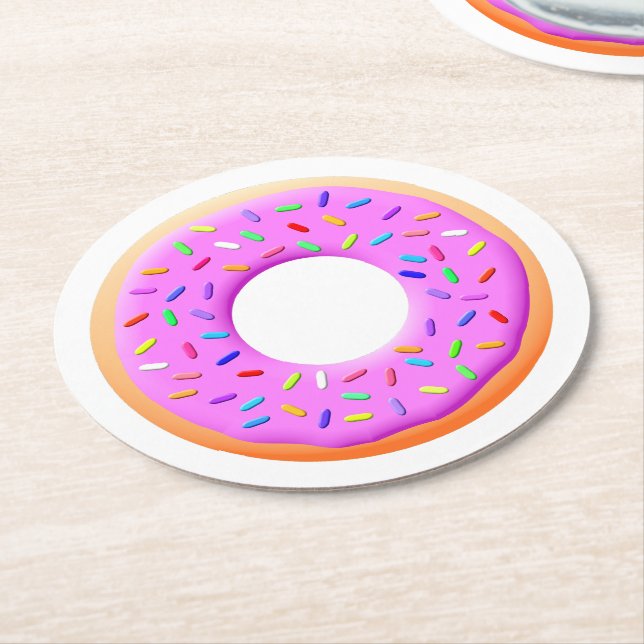 Cute Donut Drawing With Sprinkles Round Paper Coaster (Angled)