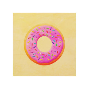 Cute Donut Drawing With Sprinkles Wood Wall Art