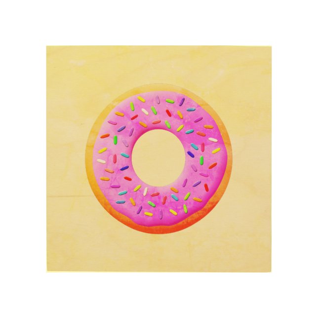 Cute Donut Drawing With Sprinkles Wood Wall Art (Front)