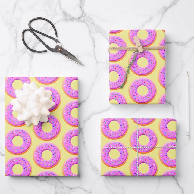 Cute Donut Drawing With Sprinkles Wrapping Paper Sheets (Front)