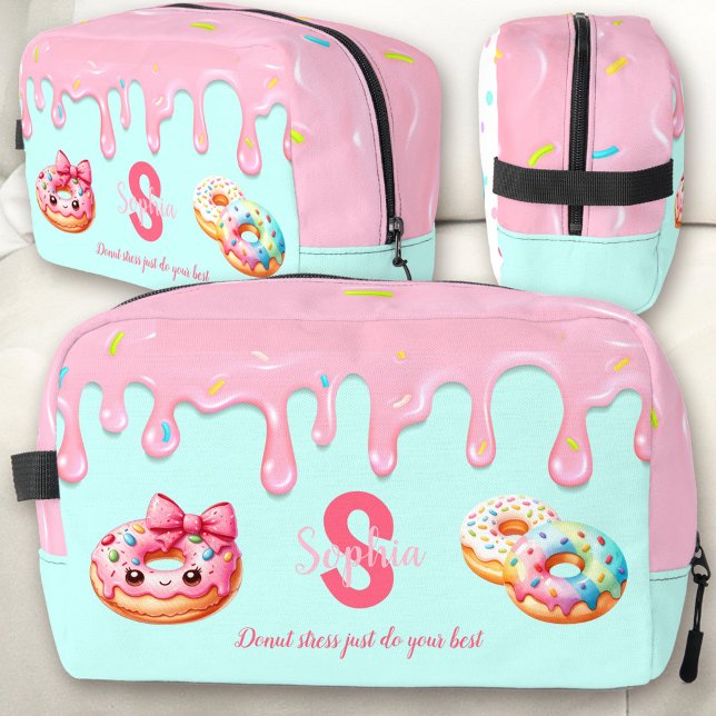 Cute Donut Dripping Icing Sweet Girl Pink Bow Name Dopp Kit (Cute Donut Dots Dripping Sweet Girl Pink Bow Name Dopp Kit)