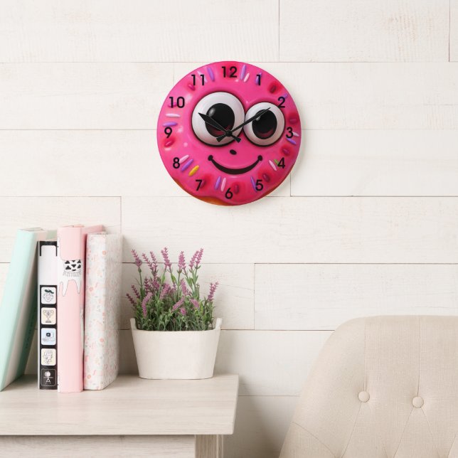 Cute Donut Face Kids Design Large Clock (Reading Room)