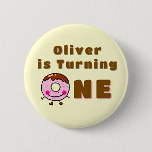 Cute Donut First Birthday Custom Name Kids Party Button