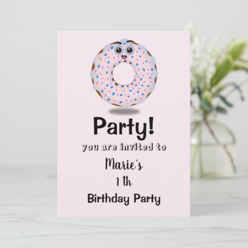 cute donut first birthday invitation