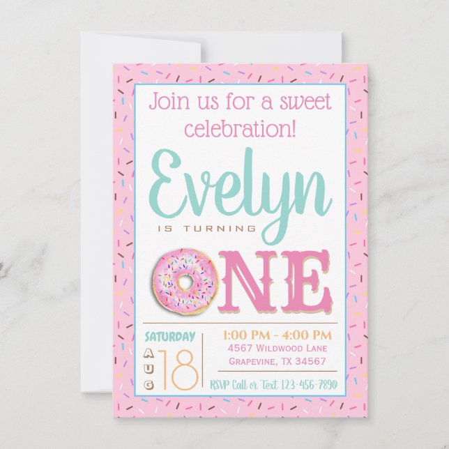 Cute Donut First Birthday Party Invitation (Front)
