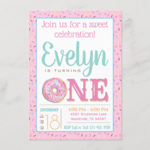 Cute Donut First Birthday Party Invitation