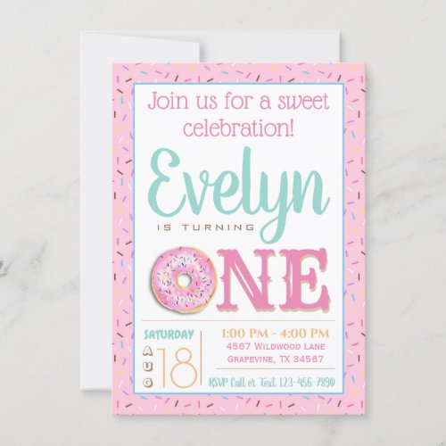 Cute Donut First Birthday Party Invitation