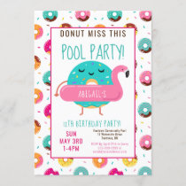 Cute Donut Flamingo Birthday Pool Party Girls Invitation