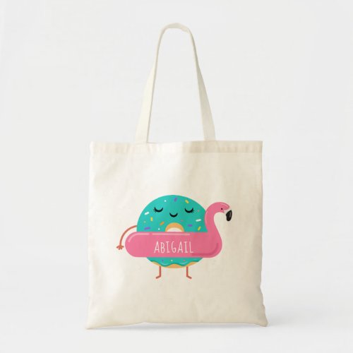 Cute Donut Flamingo Pool Party Personalized Girls Tote Bag