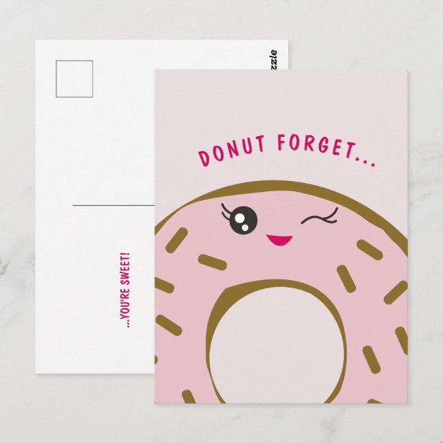 Cute Donut Forget You're sweet Kawaii Illustration Postcard (Front/Back)